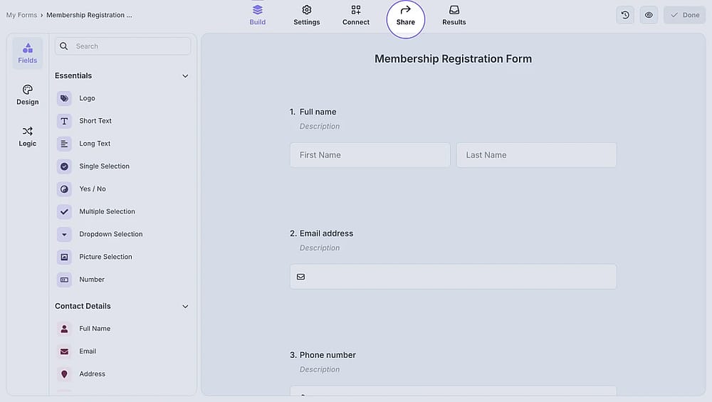 An image showing how to access the “Share” tab once opening your form
