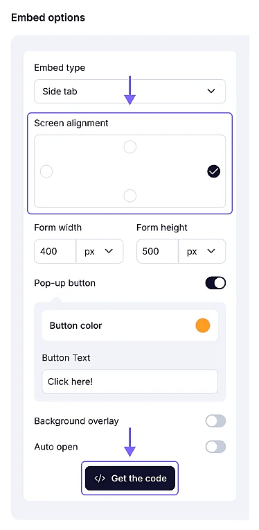 An image showing the area where you can adjust alignment and get the embedding code after that