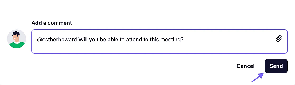 An image of an example of an entered comment message and the “Send” button you need to click once it is ready