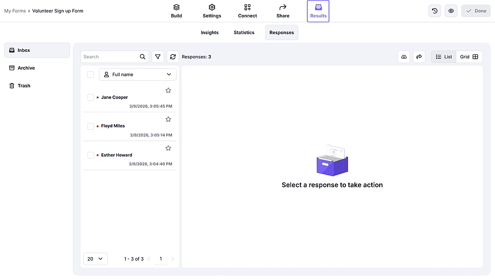 Results tab on forms.app