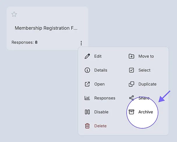 An image showing where you can find the “Archive” button in the menu appeared