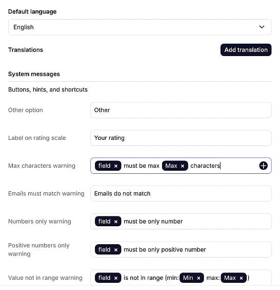 An image showing changing text content of the buttons and warning messages of your form