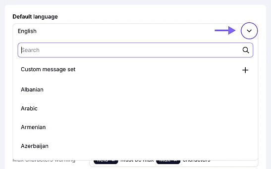 An image showing the dropdown menu with the languages