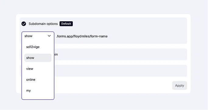 An image showing the opened menu of the subdomain options we provide