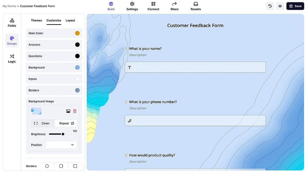 Style your customer feedback form