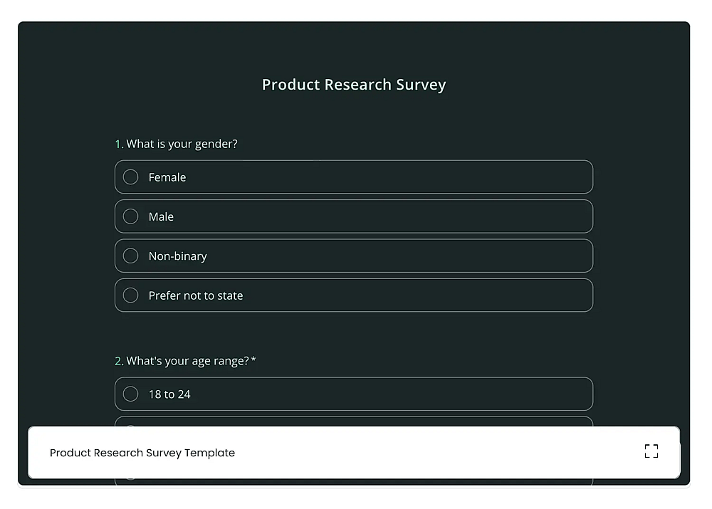 Product research survey template