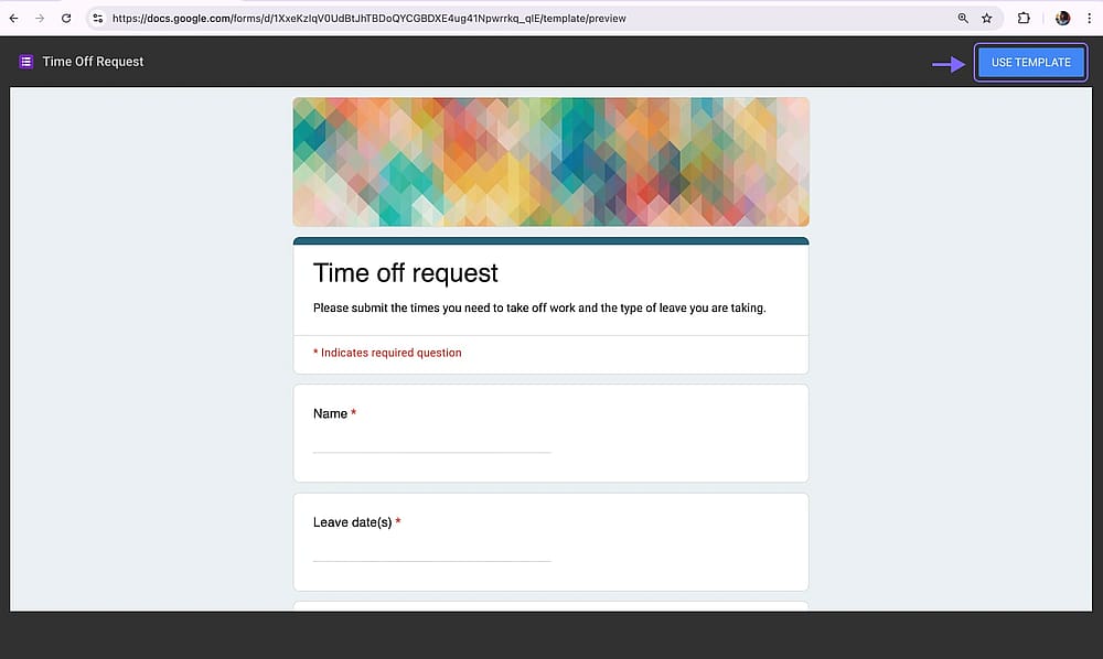A customGoogle Form template example