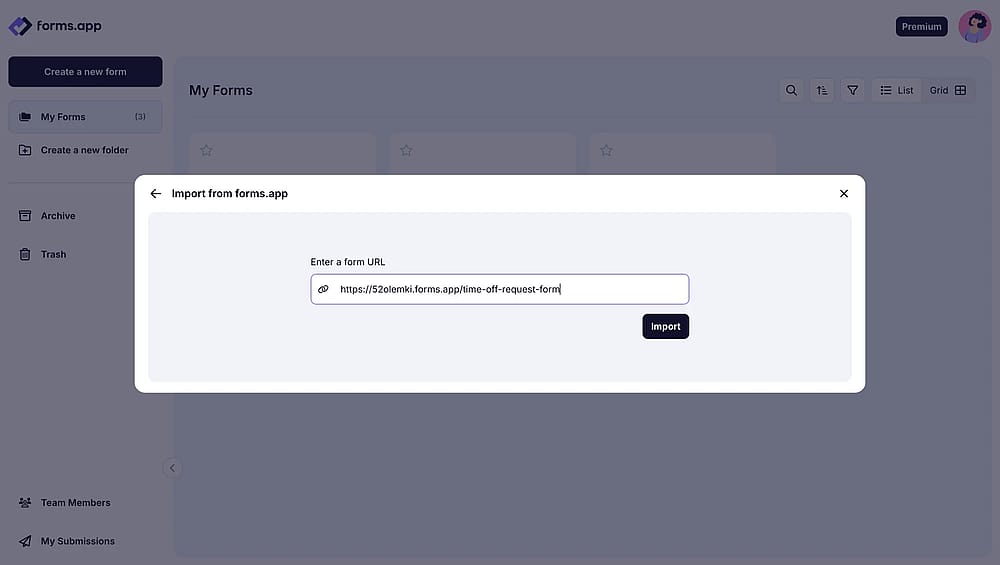 Importing a form on forms.app