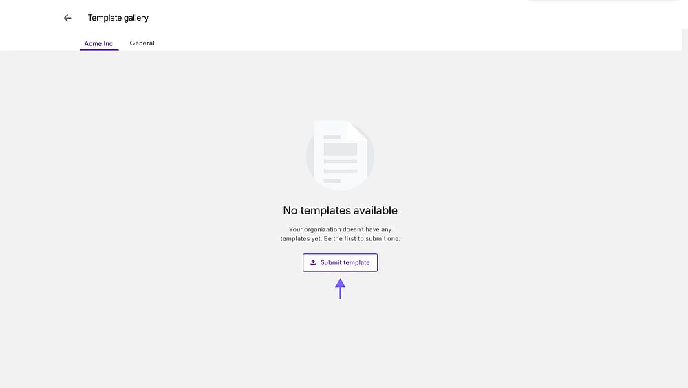 The location of the “Submit template” button within the Templates gallery