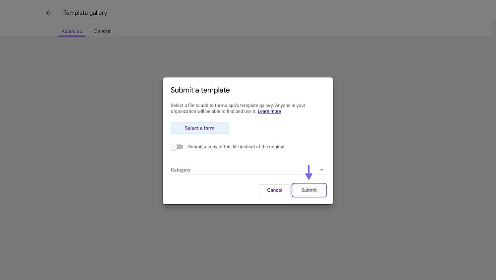 The location of the “Submit” button