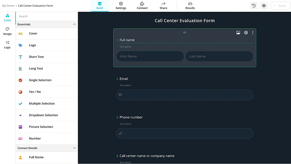 Add questions or fields