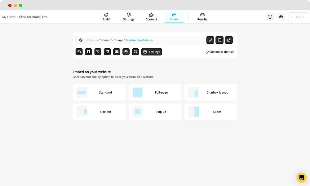 Customize the embedding options