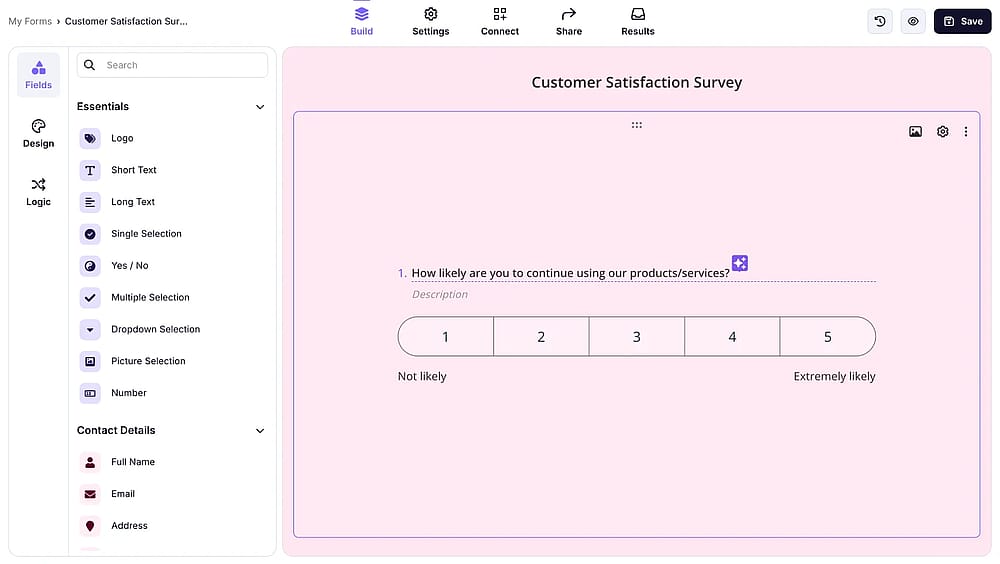 Add your satisfaction survey questions