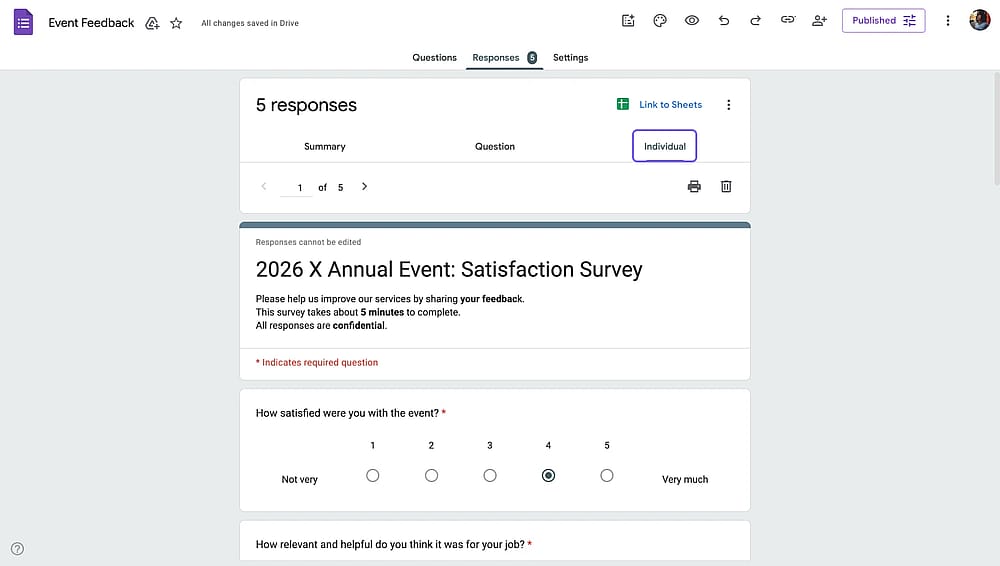 Google Forms "Bireysel" sekmesi