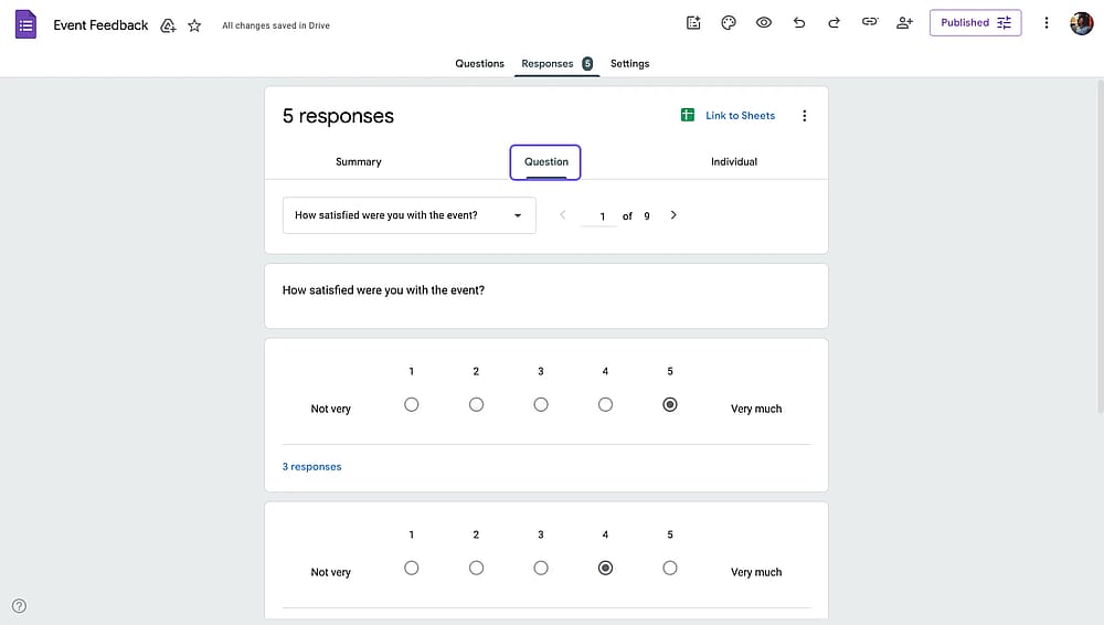 Google Forms "Soru" sekmesi