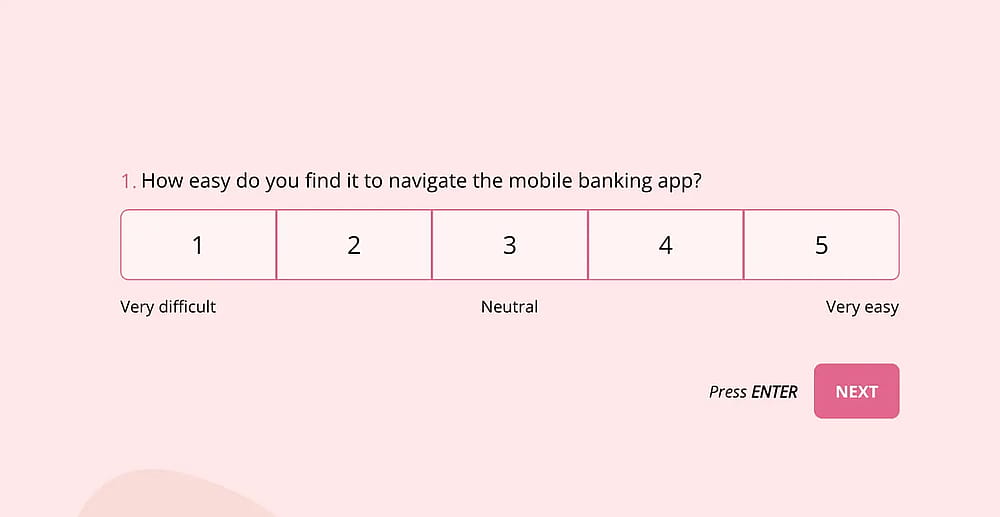 An example rating question for a mobile banking survey