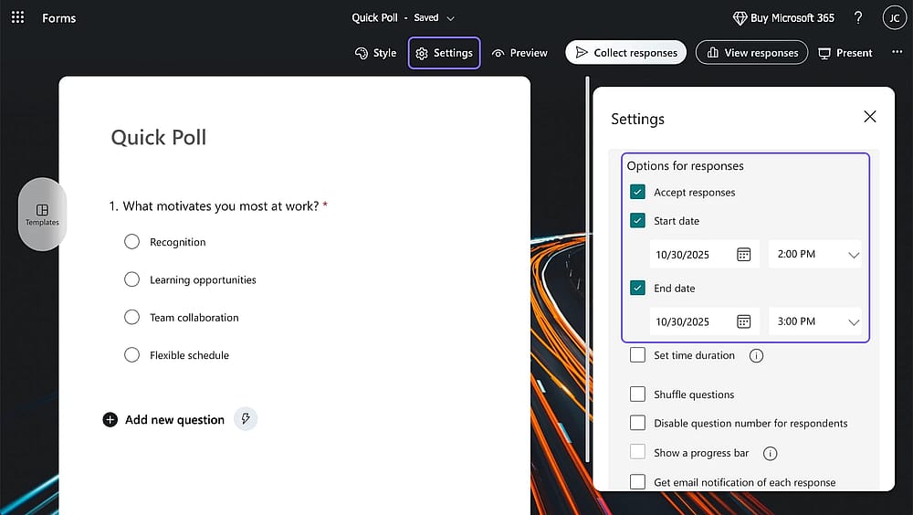 Customize the settings