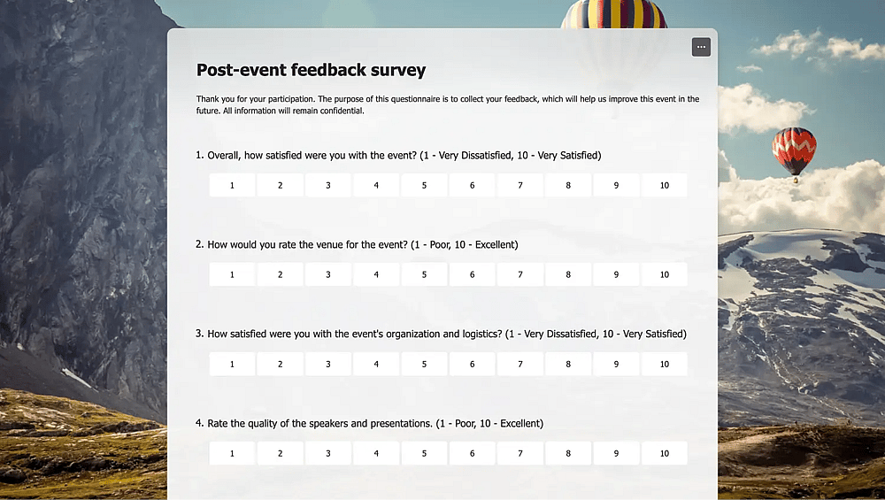 Post-event survey example of MS forms