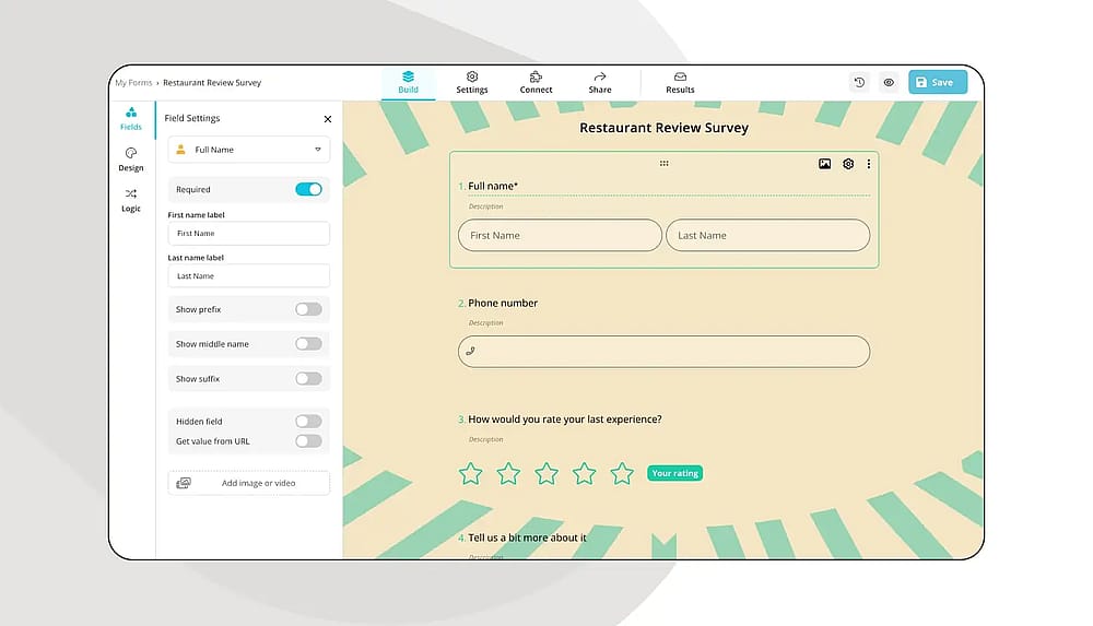 Add your questionnaire questions