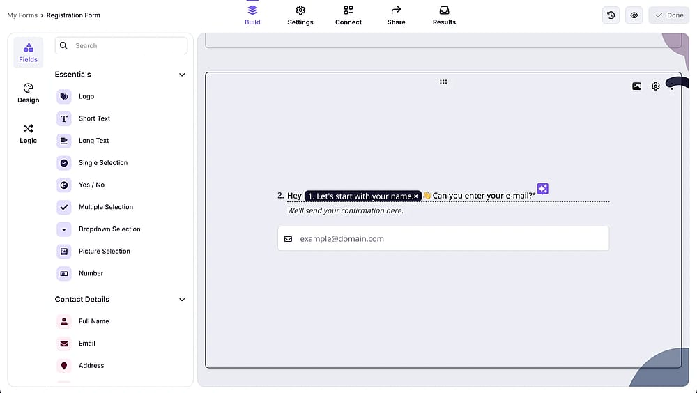 Add questions and fields