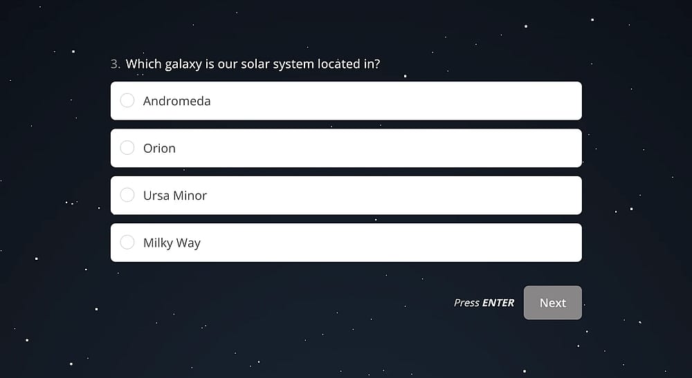 A quiz question about the solar system