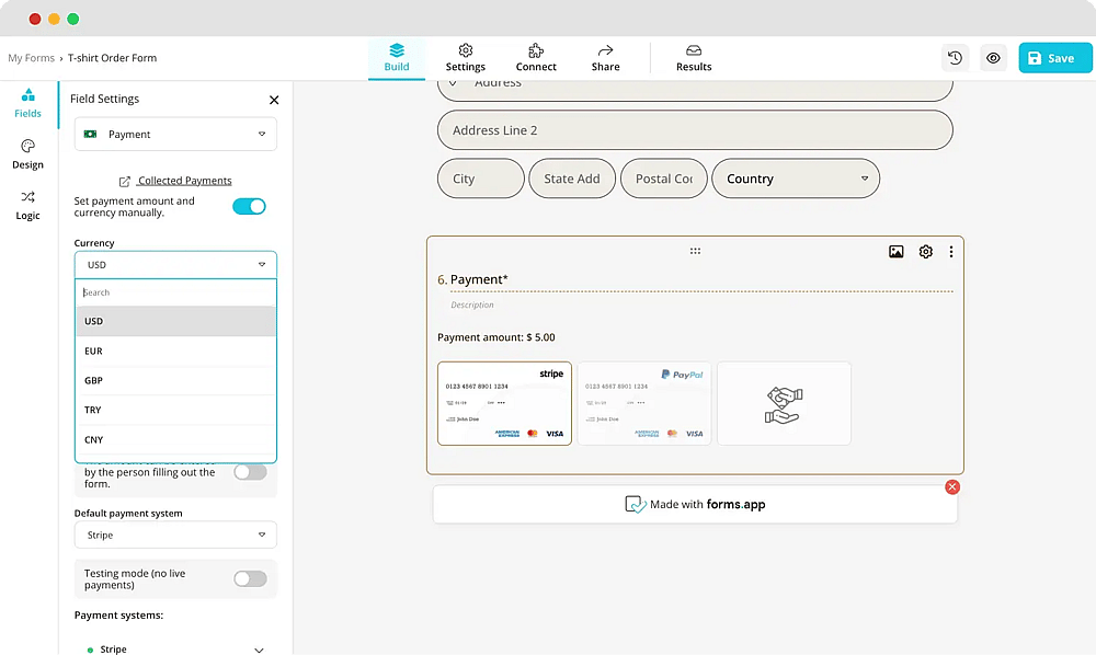 Customize the payment settings