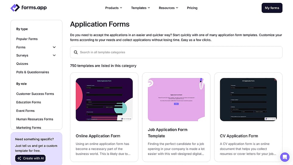 Choose a free application form template
