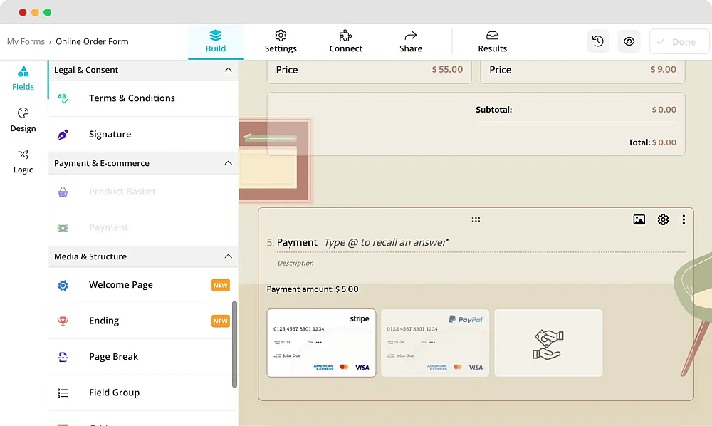 Add a payment field to your order form