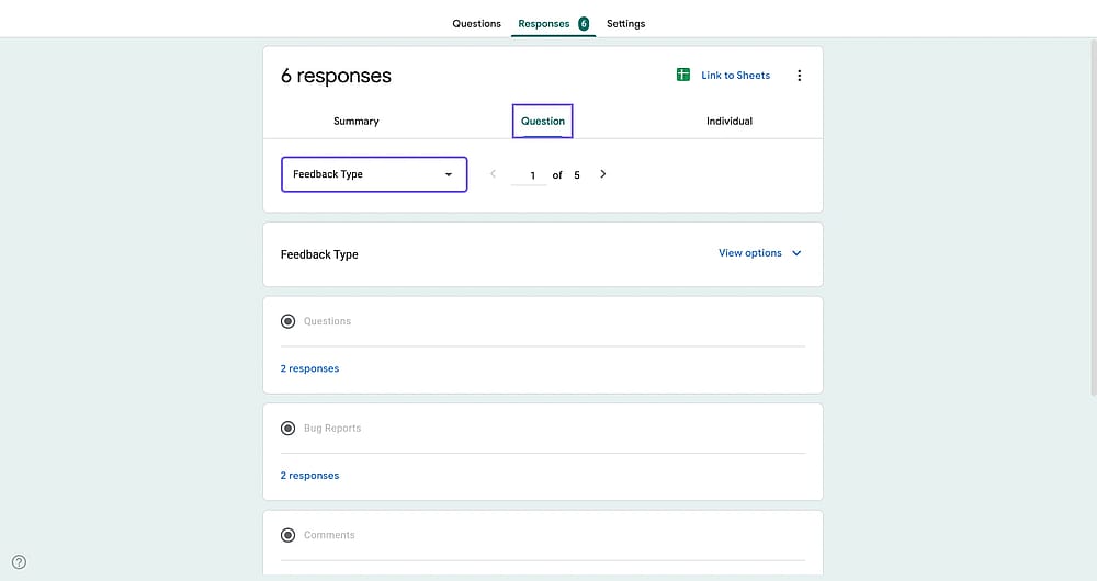 Fragen-Tab auf Google Forms