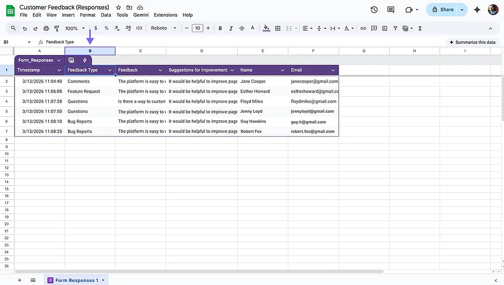 Auswahl eines Datenbereichs in Tabellen