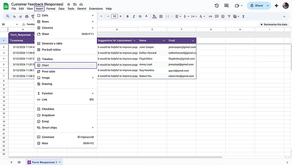 Ein Diagramm in Google Tabellen einfügen