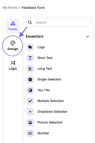 An image highlighting the Design tab from the Build section