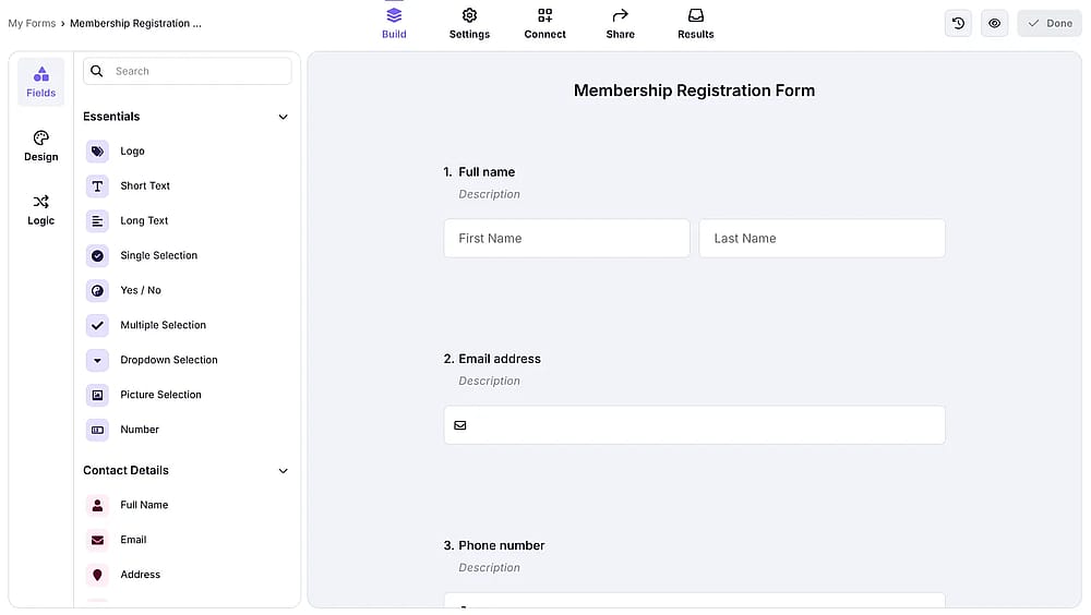 An image showing the field menu on the left side, which you can check once you open your form