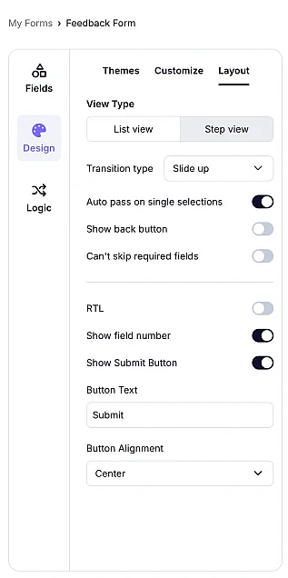 An image showing the “Show Submit Button” toggle enabled