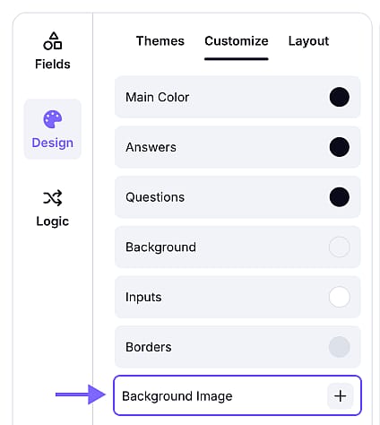 An image showing the “Background Image” button, which you can find in the “Customize” section