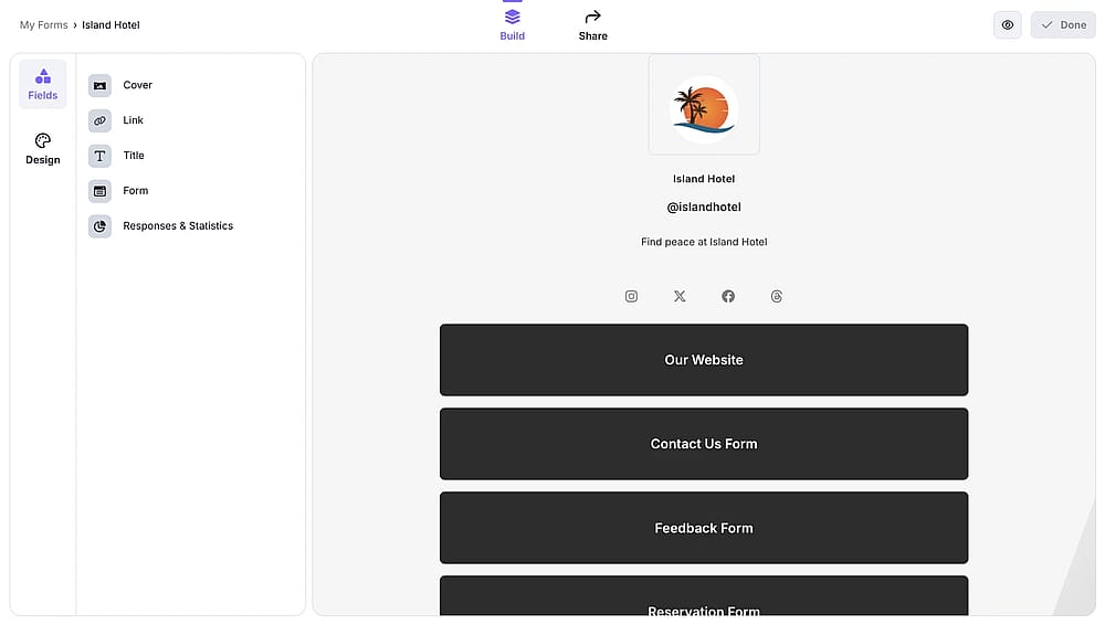 An image showing an example of the forms.app profile from the profile editing page
