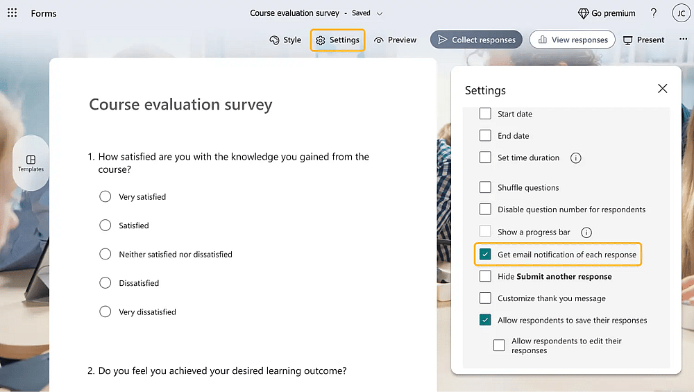 Click the checkbox the receive email