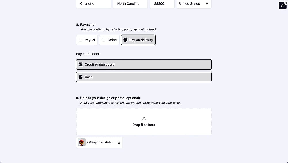 An image showing how “pay on delivery” looks like on a real form