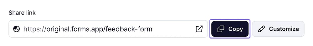 A share page that shows copying a form URL