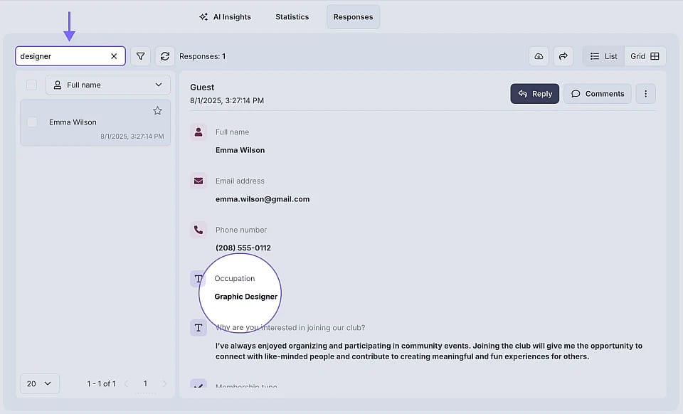 An image showing the search bar where you can enter the data to find relevant responses