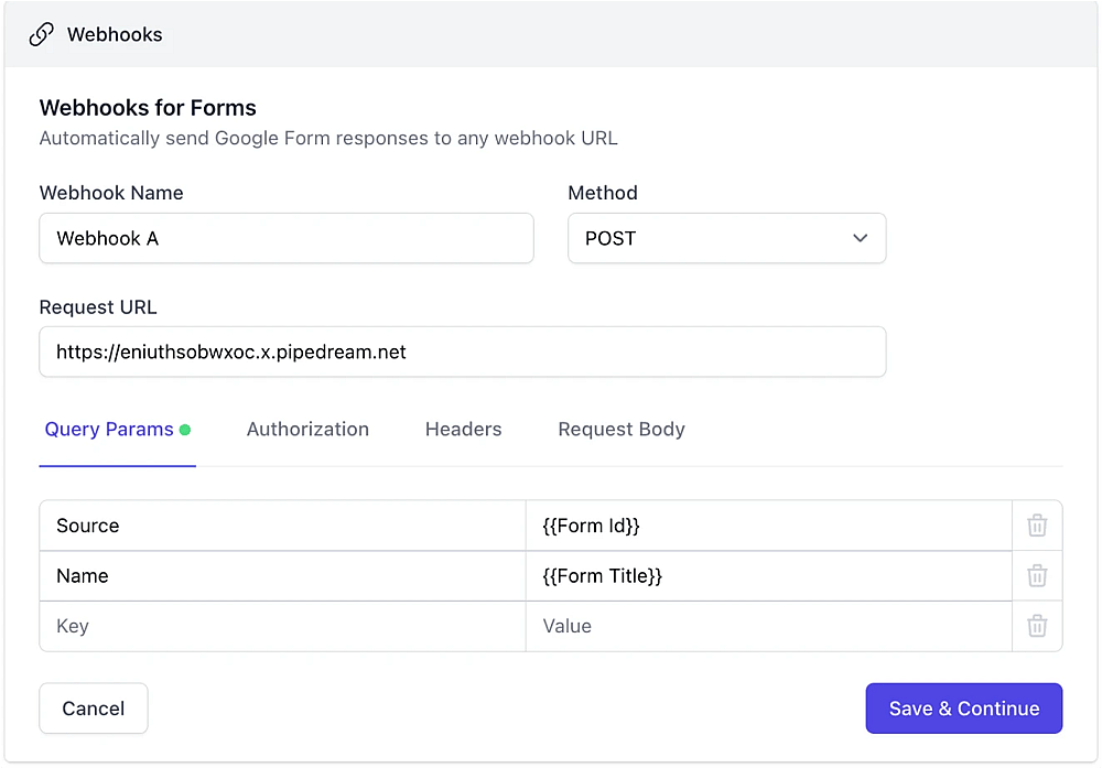 Adding the webhook URL