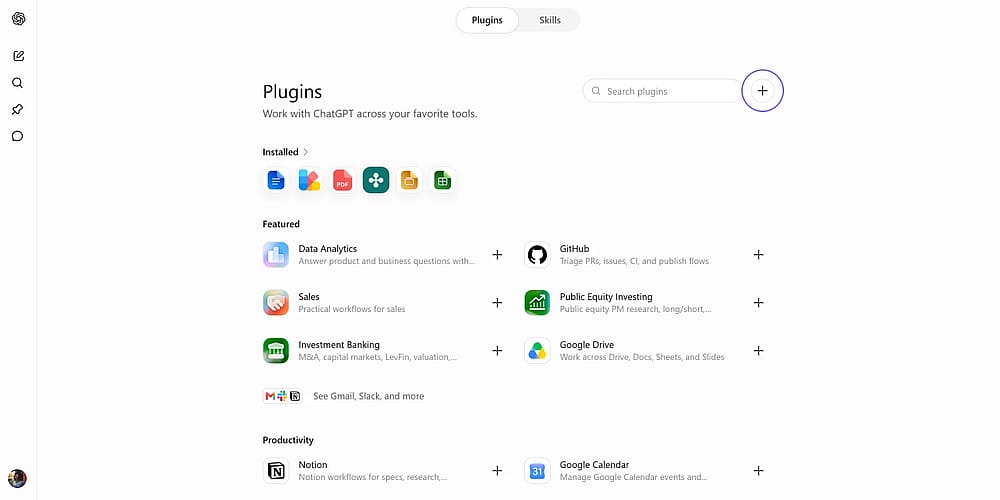 Plus/add button under Plugins