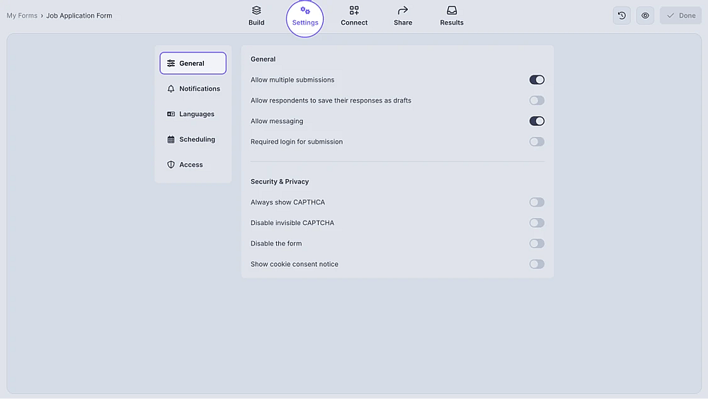 An image showing how you can access the General section after you open the Settings tab
