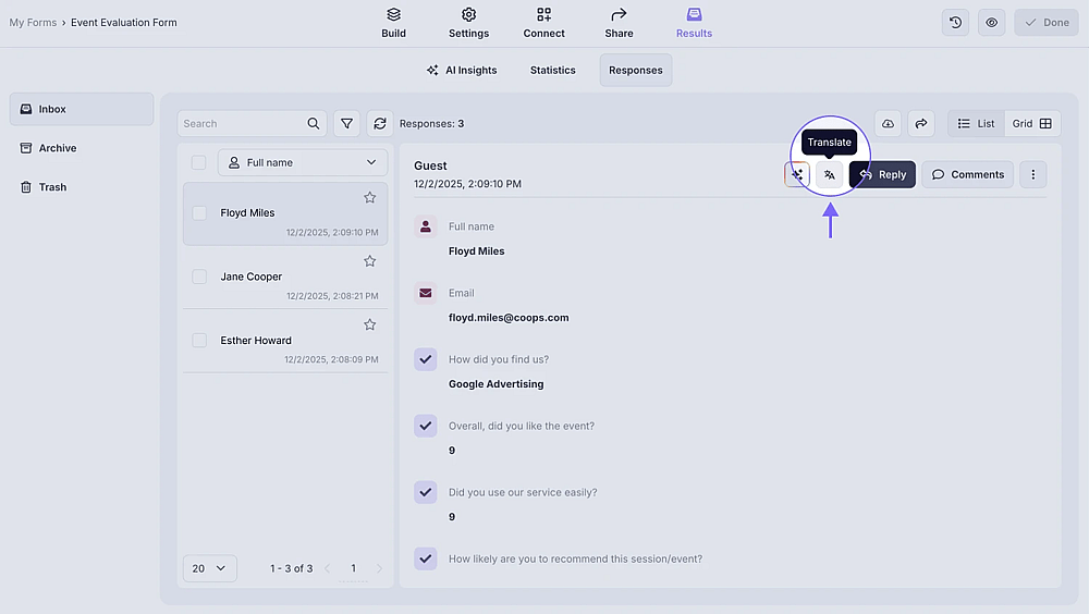 A screenshot highlighting the AI translation button