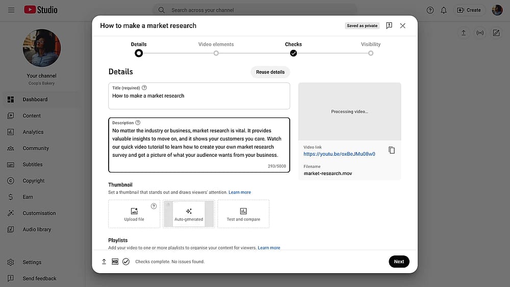 An image showing how you can adjust the details of your video and publish it after