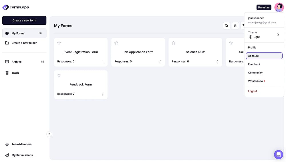 An image showing how you can access the “Account” tab from your Dashboard