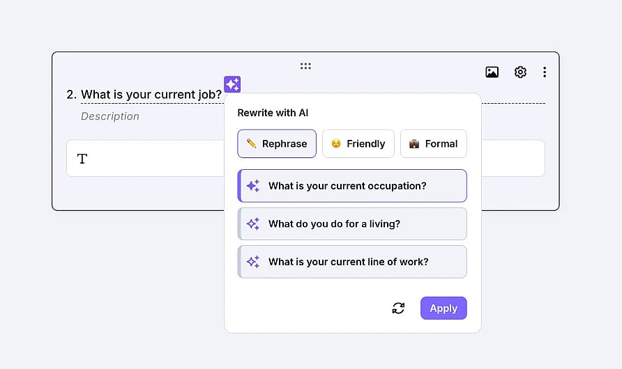 An image showing a pop-up with various question options to choose from