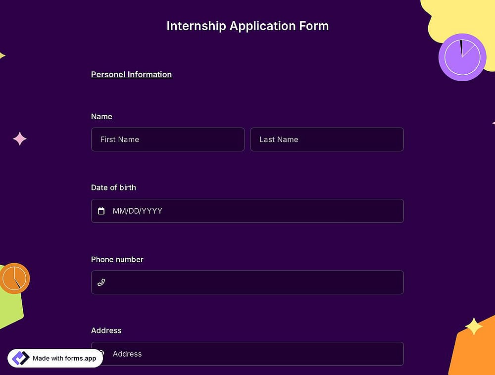 Internship Application Form Template