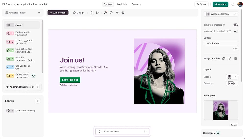 Once logged in, select a template or create a new form from scratch