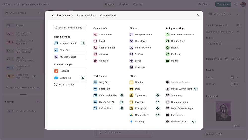 Add your form fields by pressing the ‘+Add content’ button